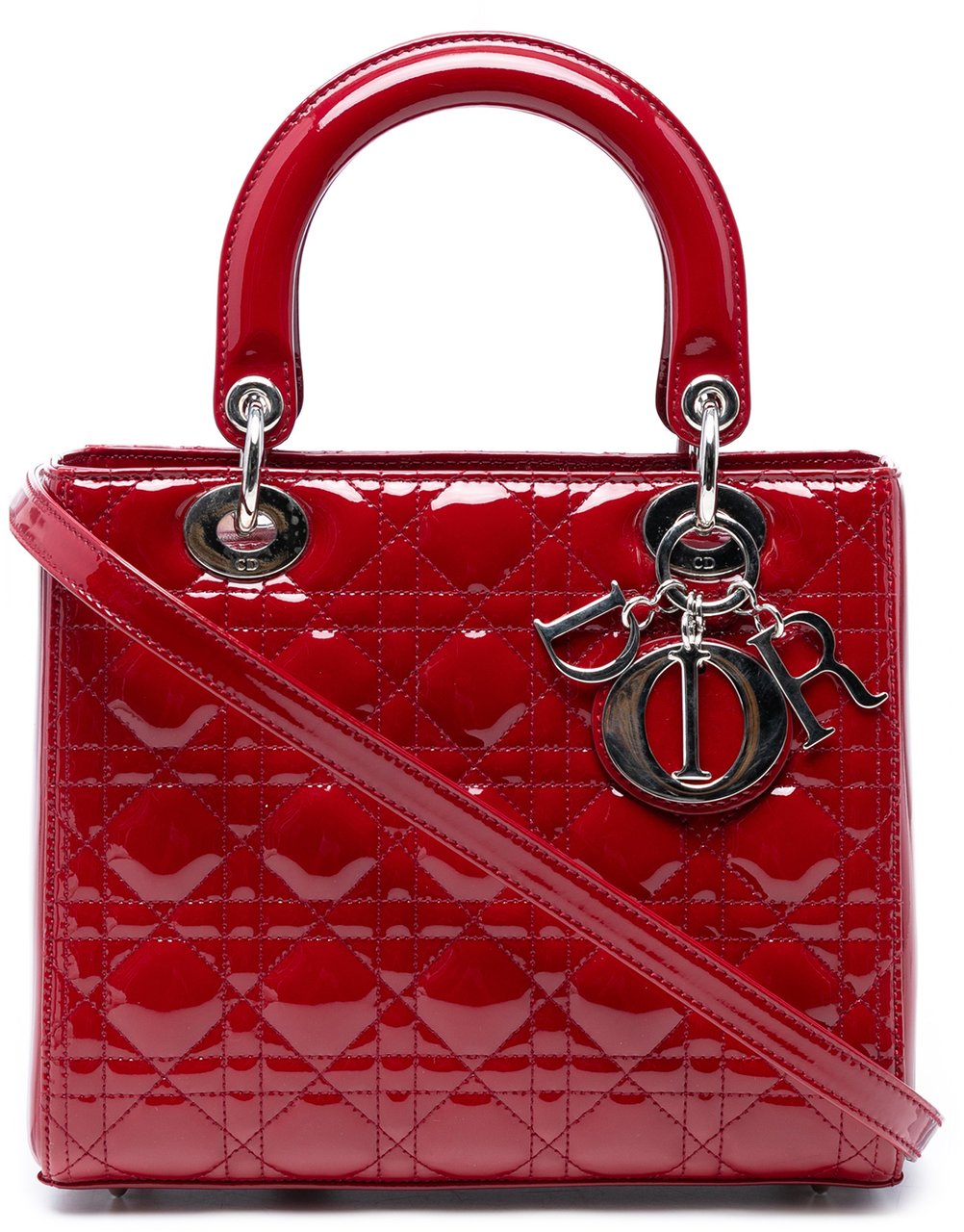Dior Medium Patent Cannage Lady Dior Rood