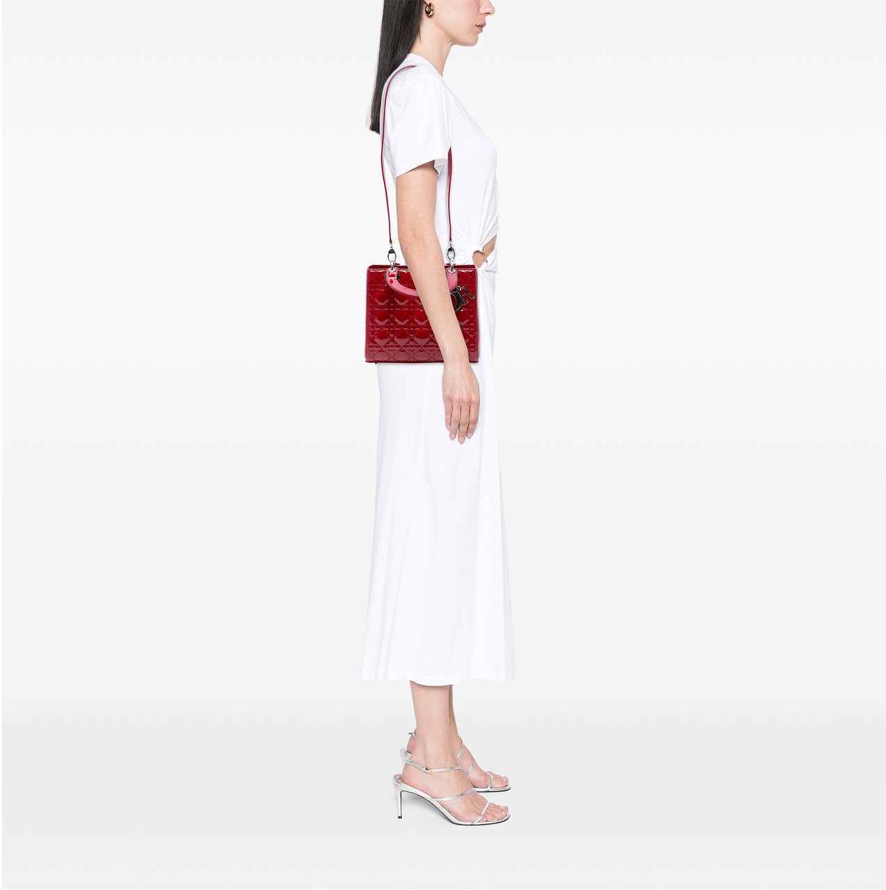Dior Medium Patent Cannage Lady Dior Rood