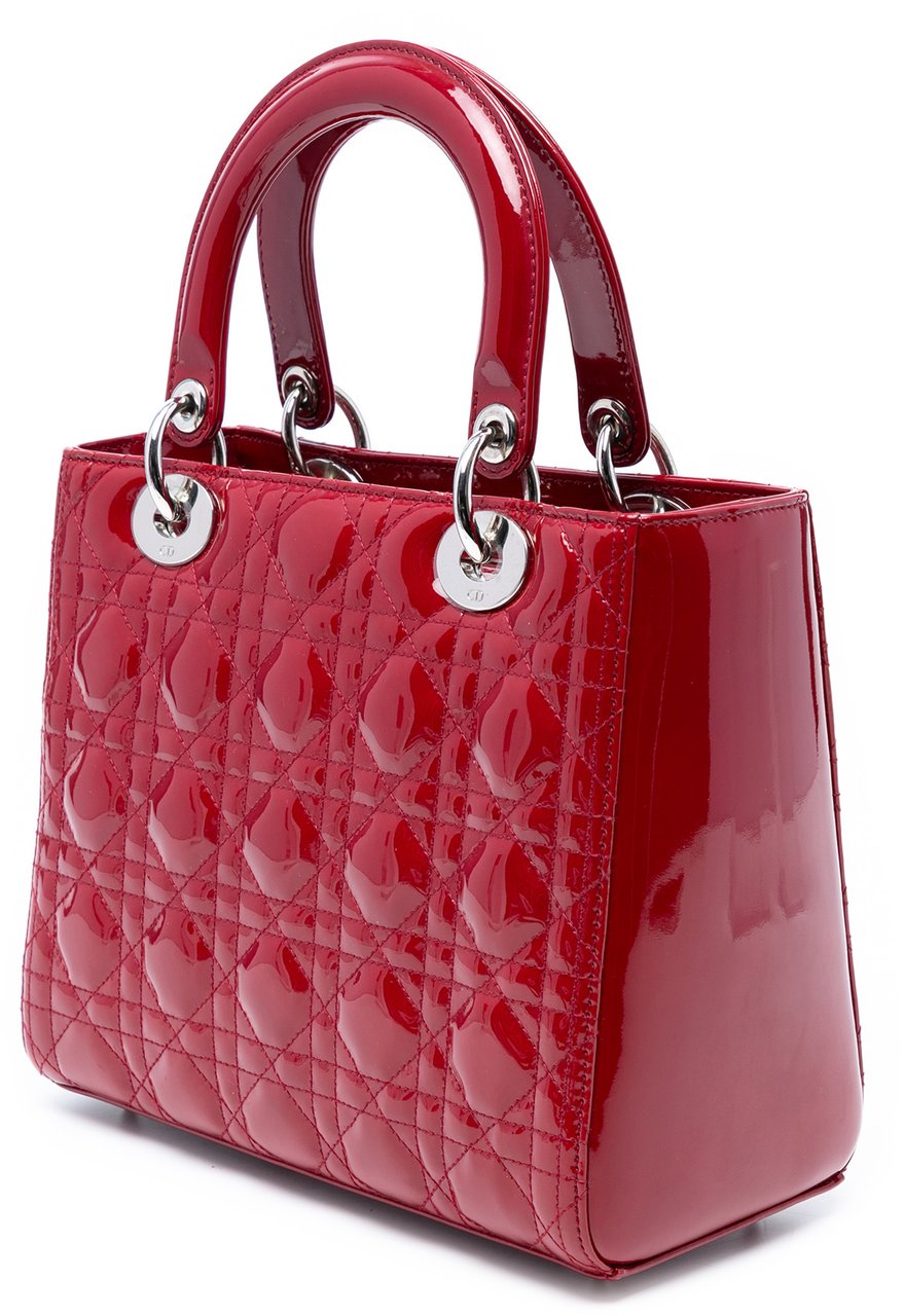Dior Medium Patent Cannage Lady Dior Rood