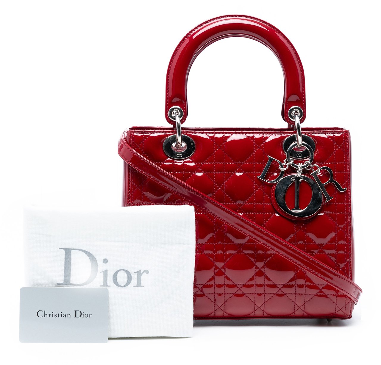Dior Medium Patent Cannage Lady Dior Rood