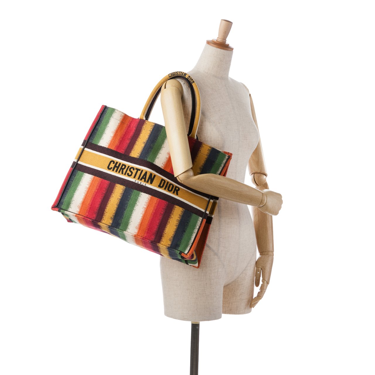 Dior Large Striped Book Tote Geel