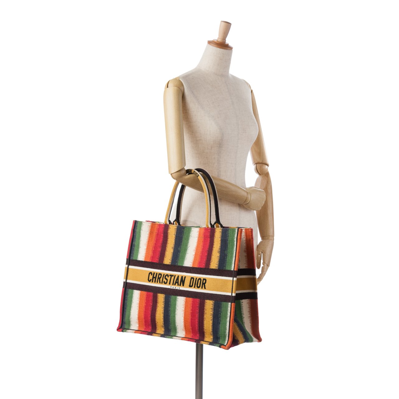 Dior Large Striped Book Tote Geel