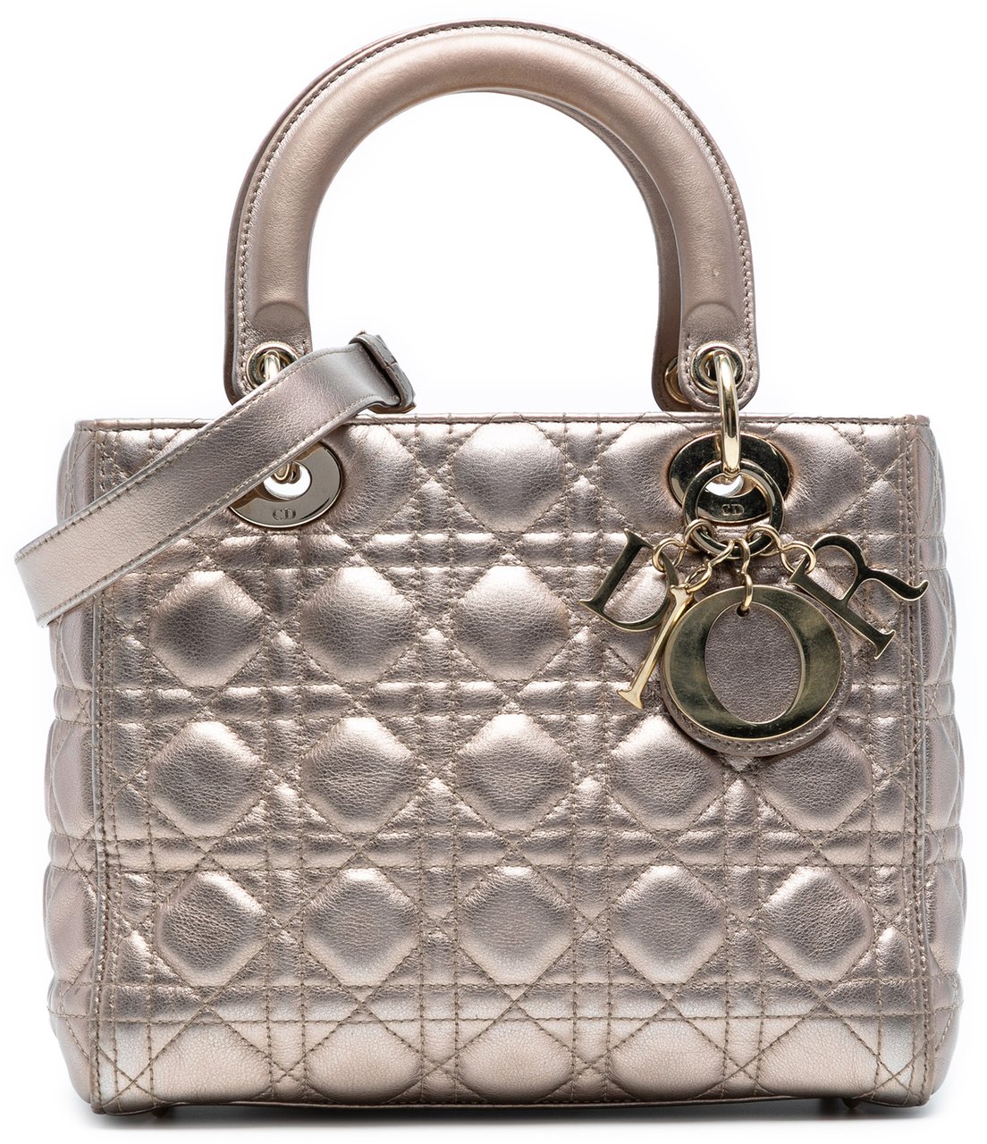 Dior Medium Metallic Lambskin Cannage Lady Dior Goud