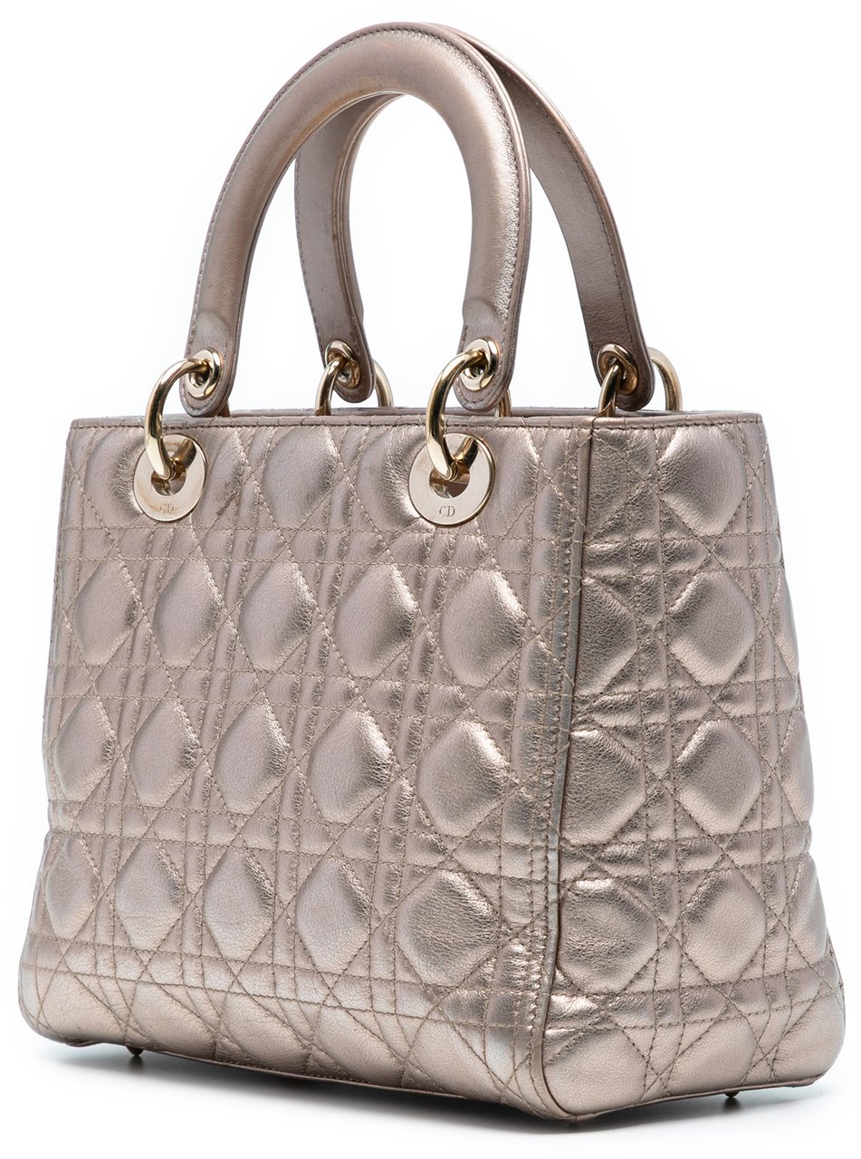 Dior Medium Metallic Lambskin Cannage Lady Dior Goud