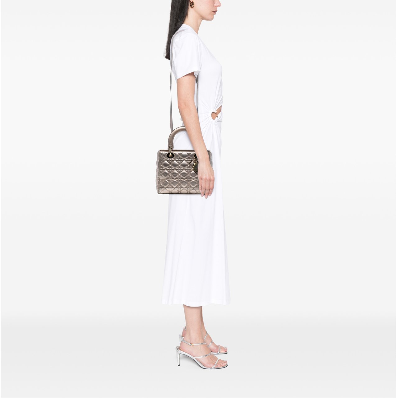 Dior Medium Metallic Lambskin Cannage Lady Dior Goud