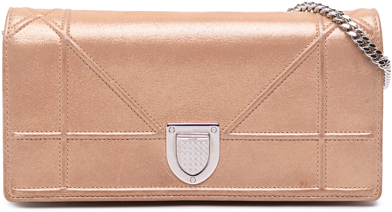Dior Metallic Grained Calfskin Diorama Wallet on Chain Goud