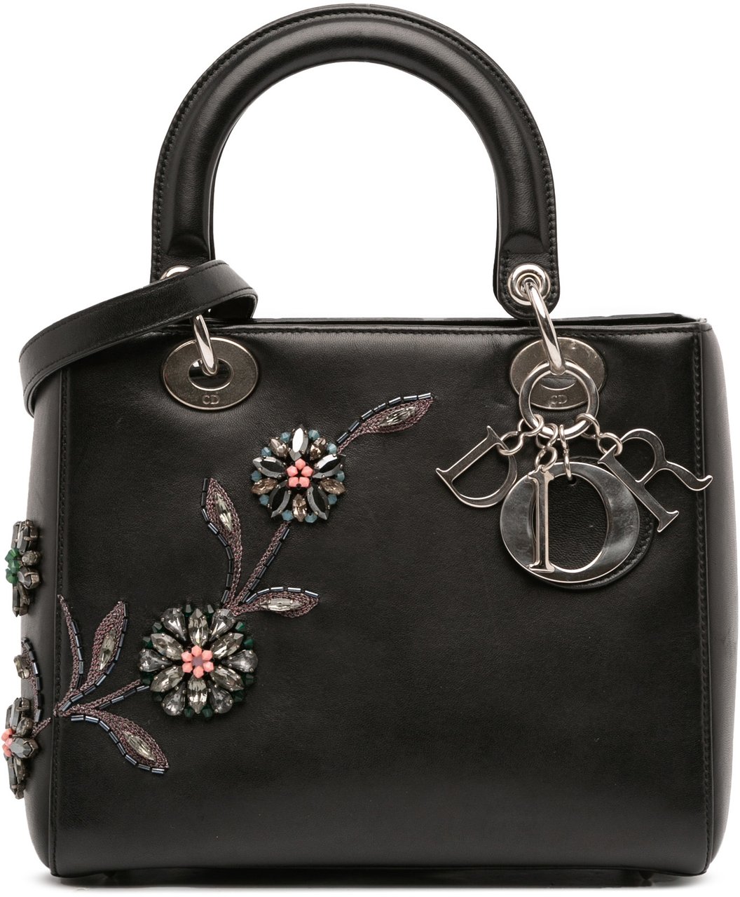 Dior Medium Beaded Floral Embellished Lambskin Lady Dior Zwart