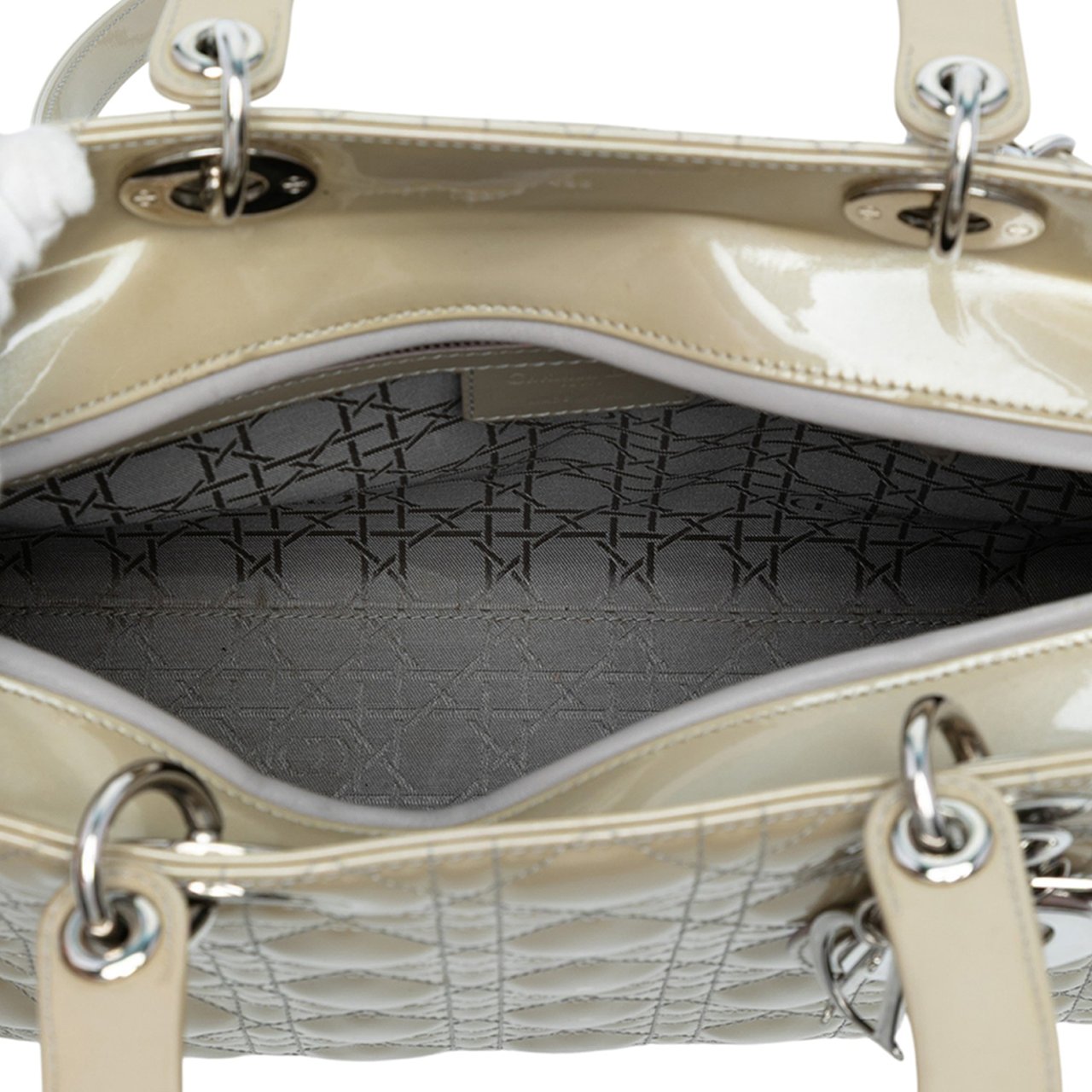 Dior Large Patent Cannage Lady Dior Bruin