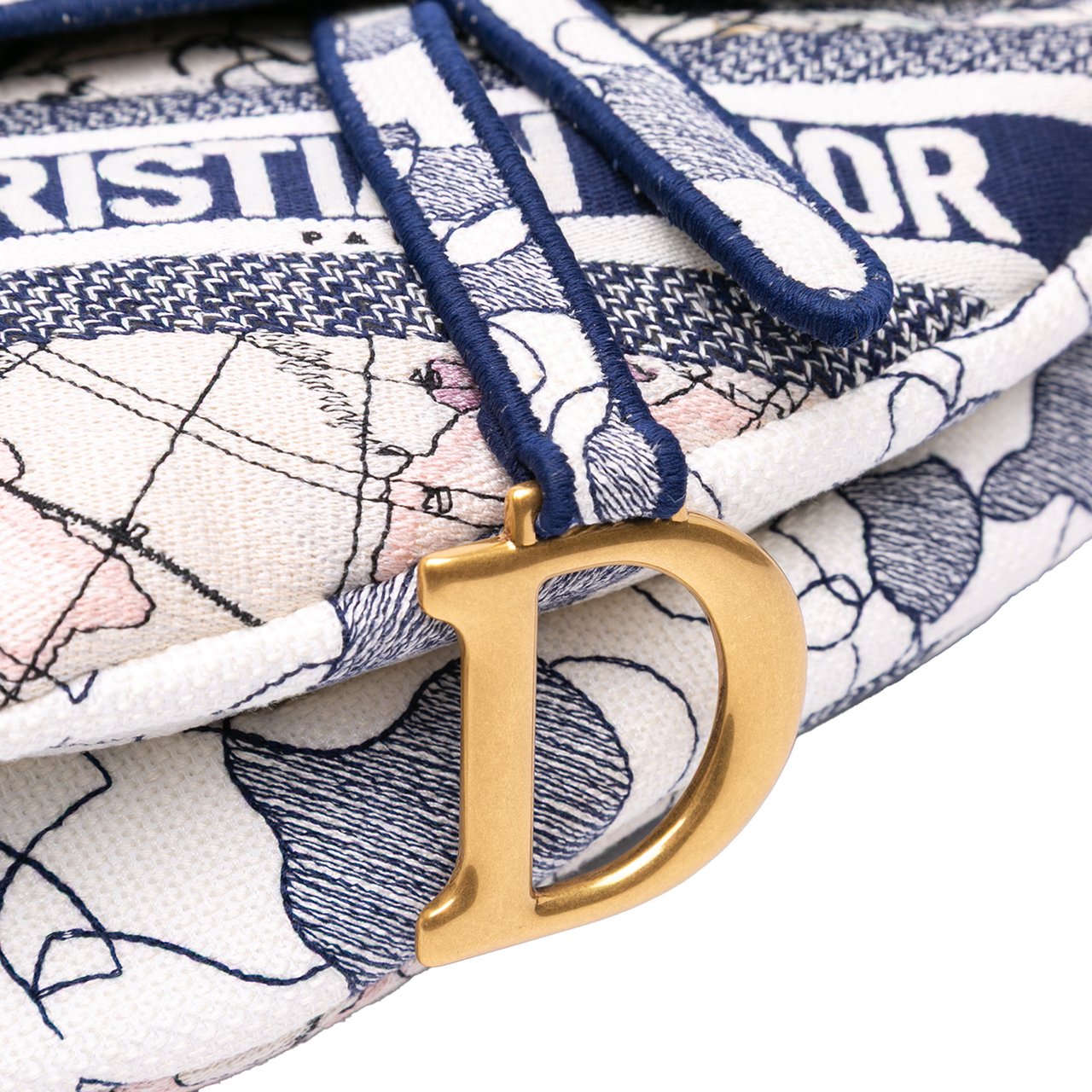 Dior Canvas Embroidered Around the World Saddle Bag Blauw