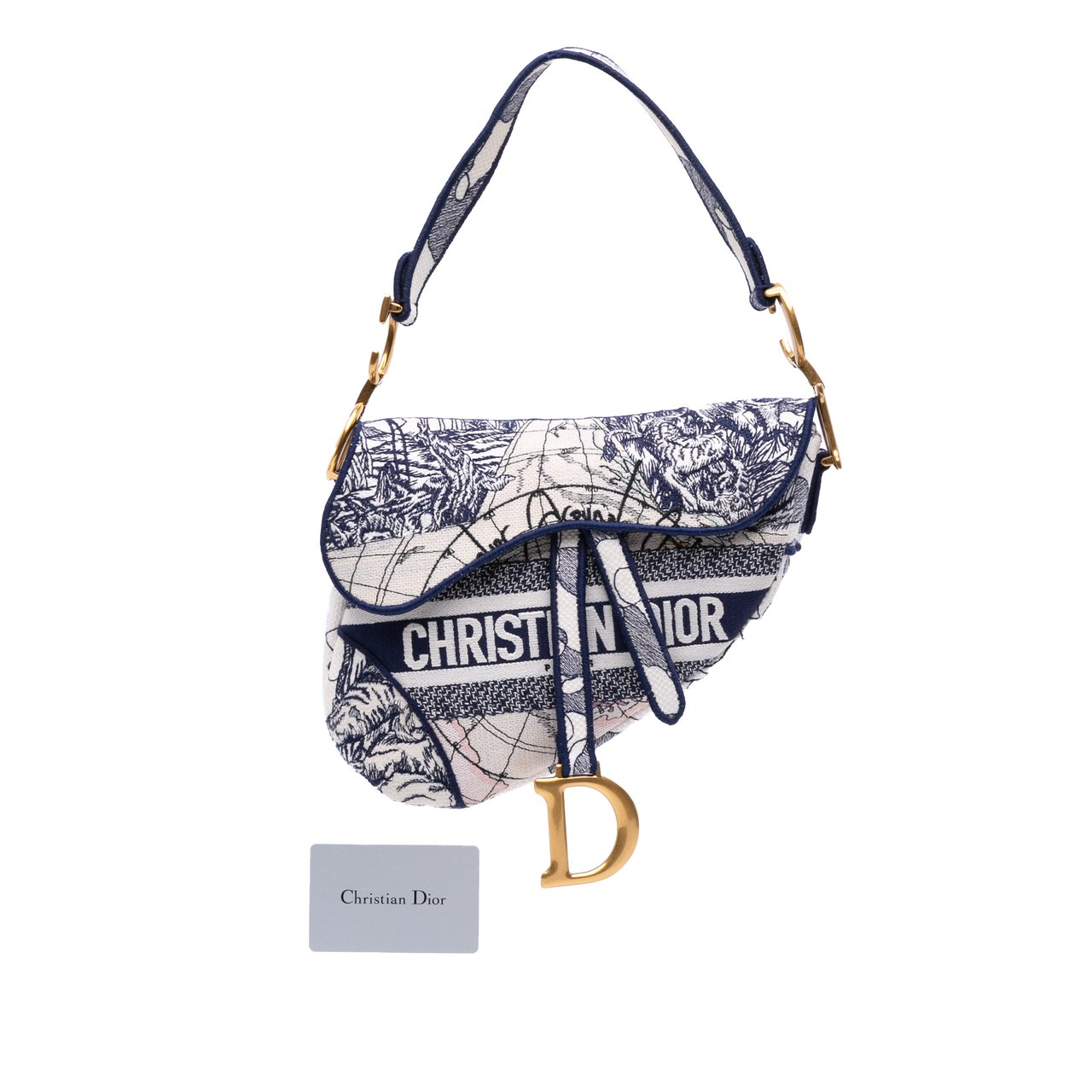 Dior Canvas Embroidered Around the World Saddle Bag Blauw