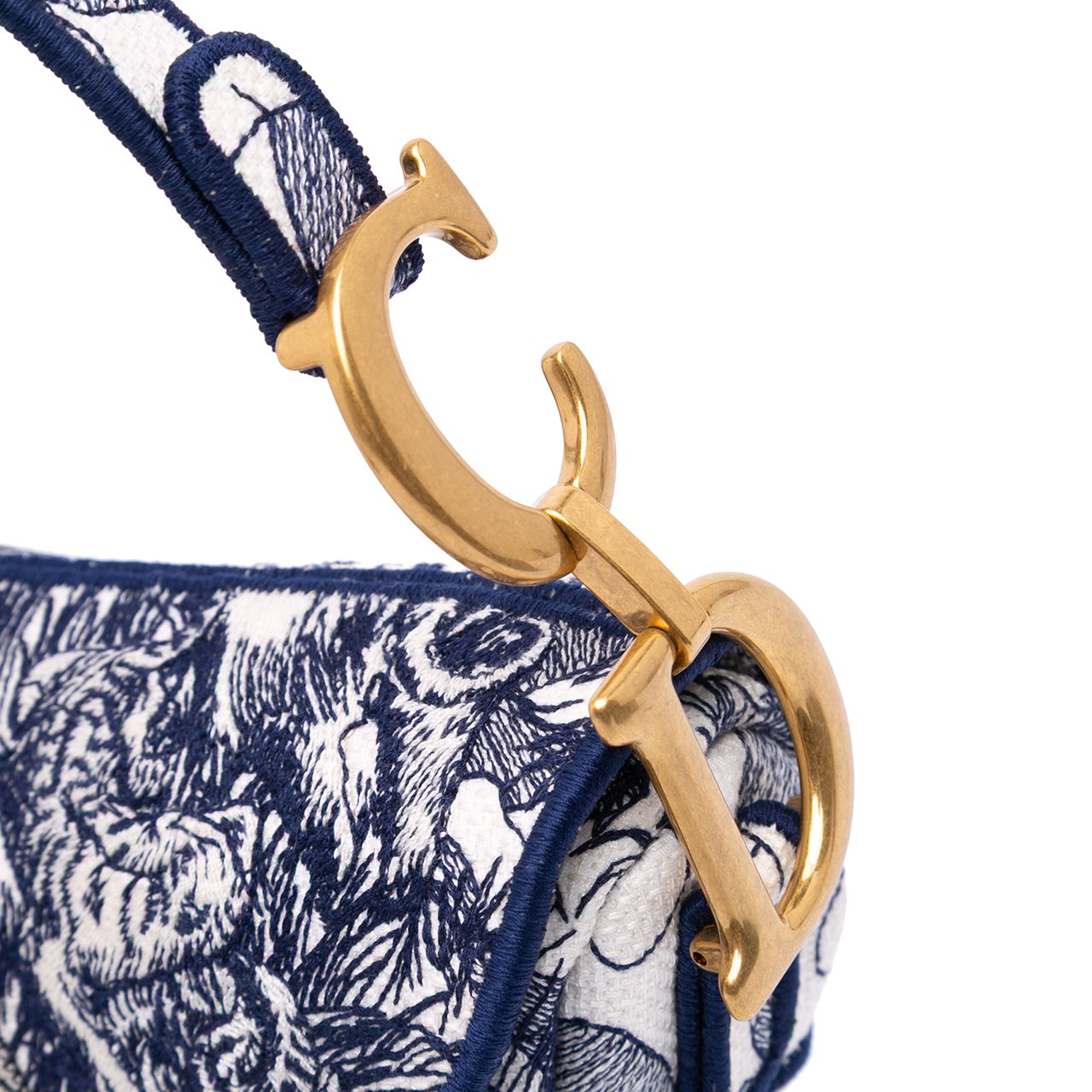 Dior Canvas Embroidered Around the World Saddle Bag Blauw