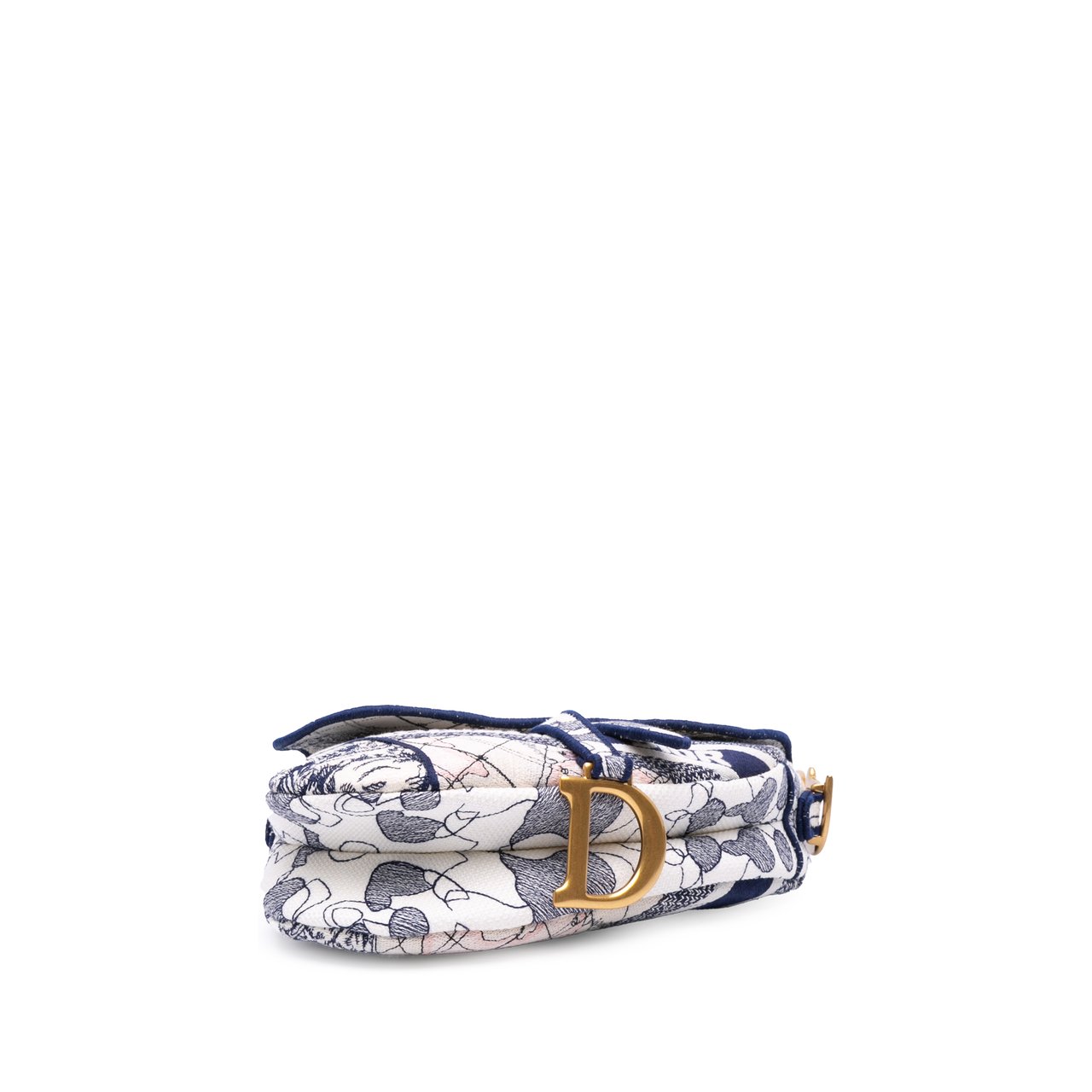 Dior Canvas Embroidered Around the World Saddle Bag Blauw