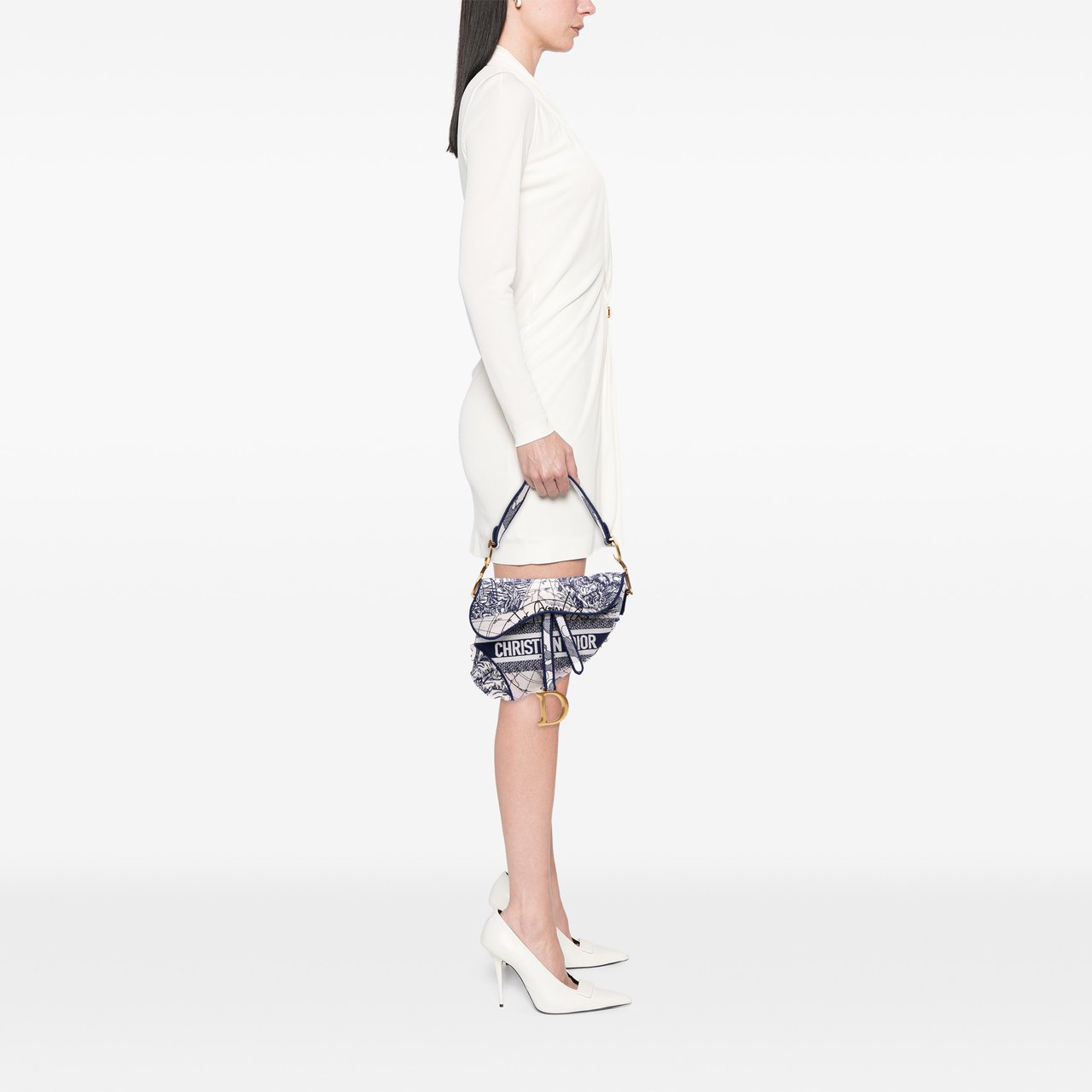 Dior Canvas Embroidered Around the World Saddle Bag Blauw