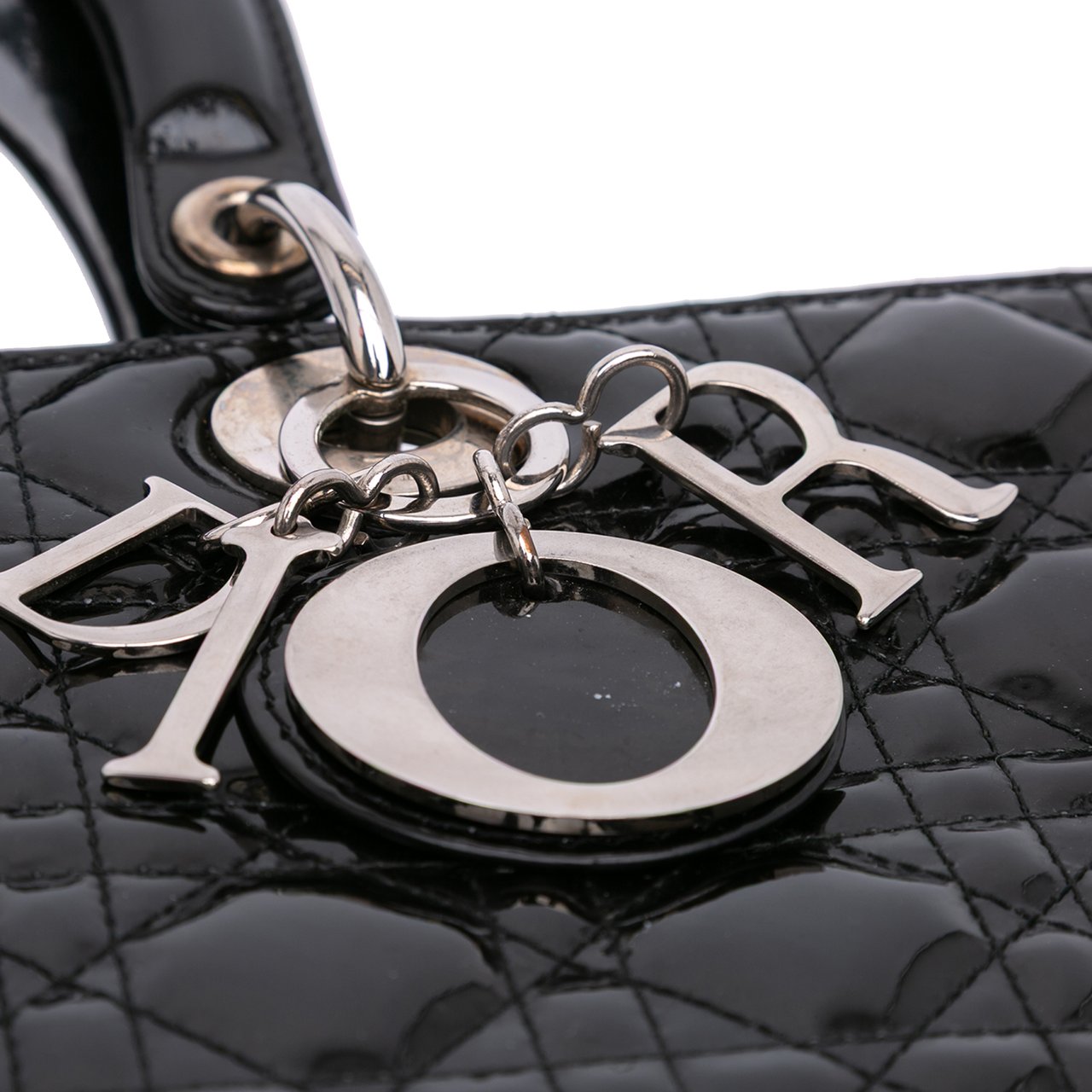 Dior Large Patent Cannage Lady Dior Zwart
