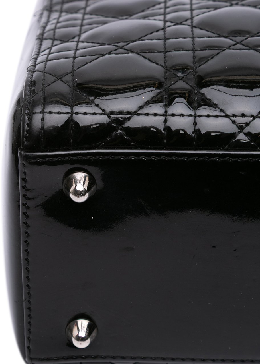 Dior Large Patent Cannage Lady Dior Zwart