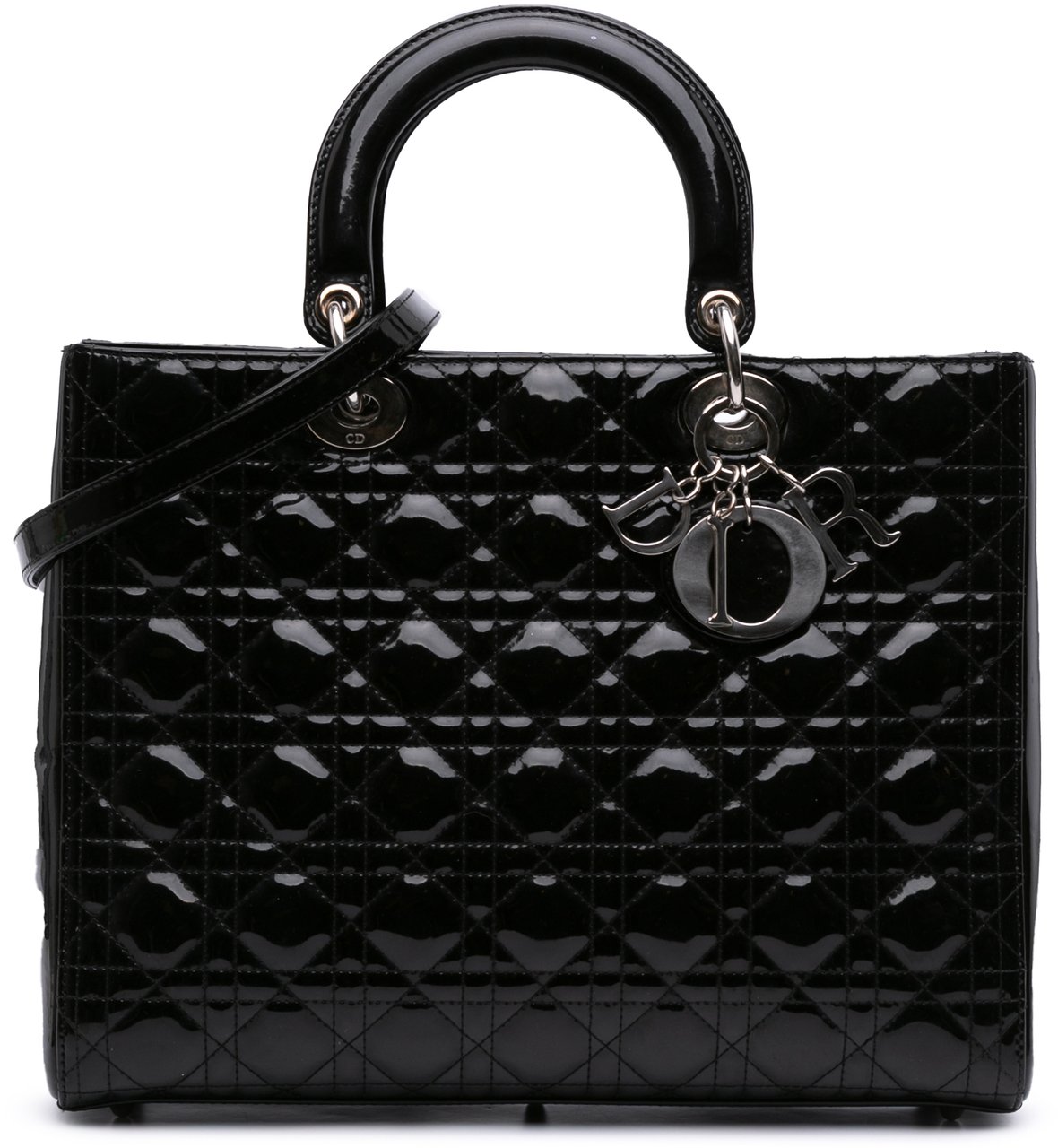 Dior Large Patent Cannage Lady Dior Zwart