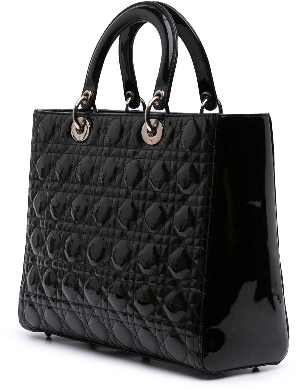 Dior Large Patent Cannage Lady Dior Zwart
