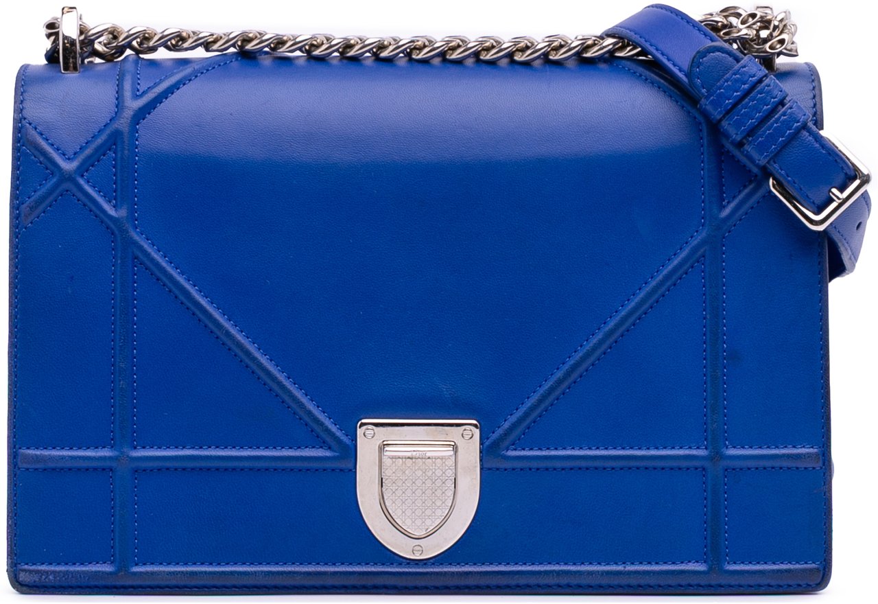 Dior Medium Lambskin Diorama Flap Blauw
