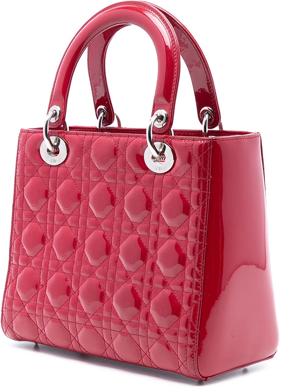 Dior Medium Patent Cannage Lady Dior Rood