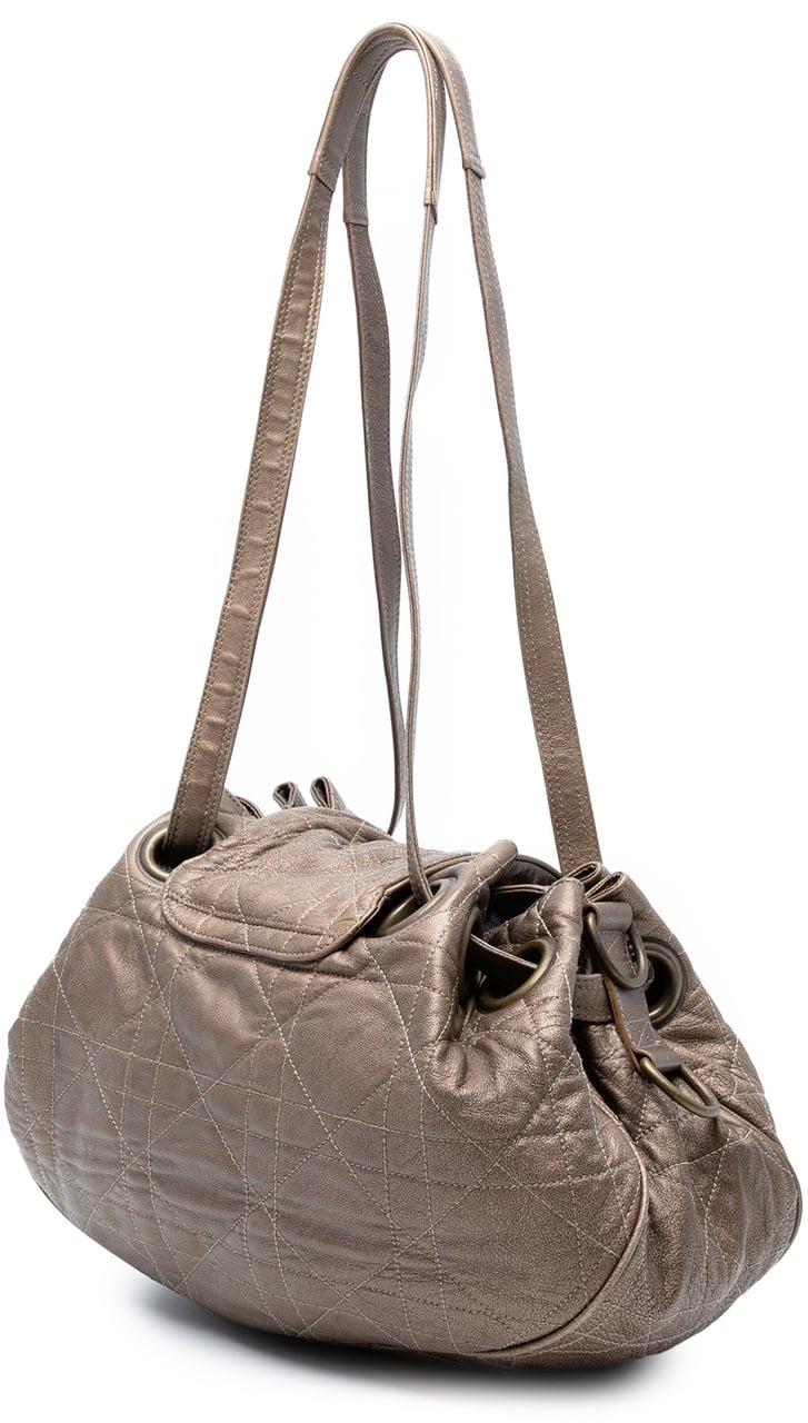 Dior Lambskin Cannage Drawstring Hobo Bruin