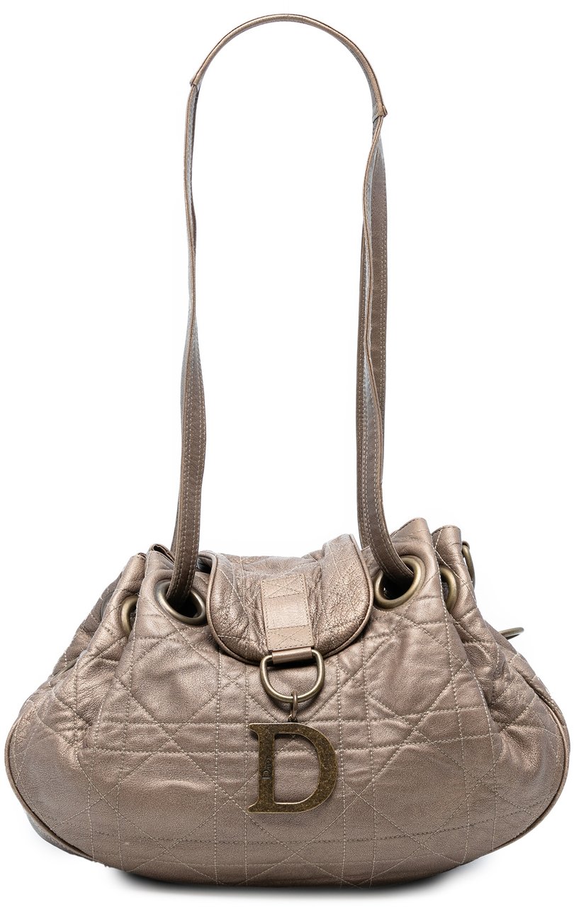Dior Lambskin Cannage Drawstring Hobo Bruin