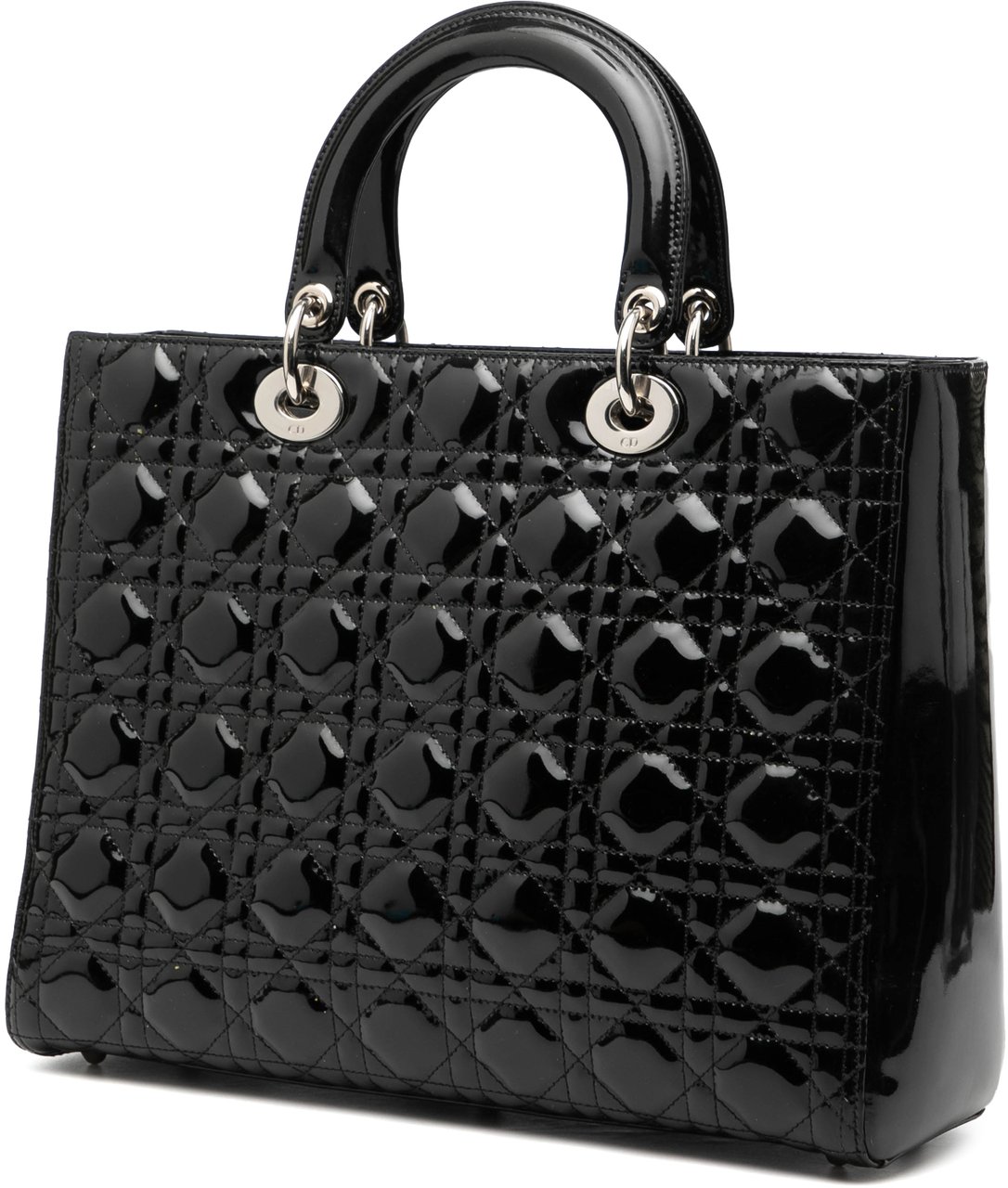 Dior Large Patent Cannage Lady Dior Zwart