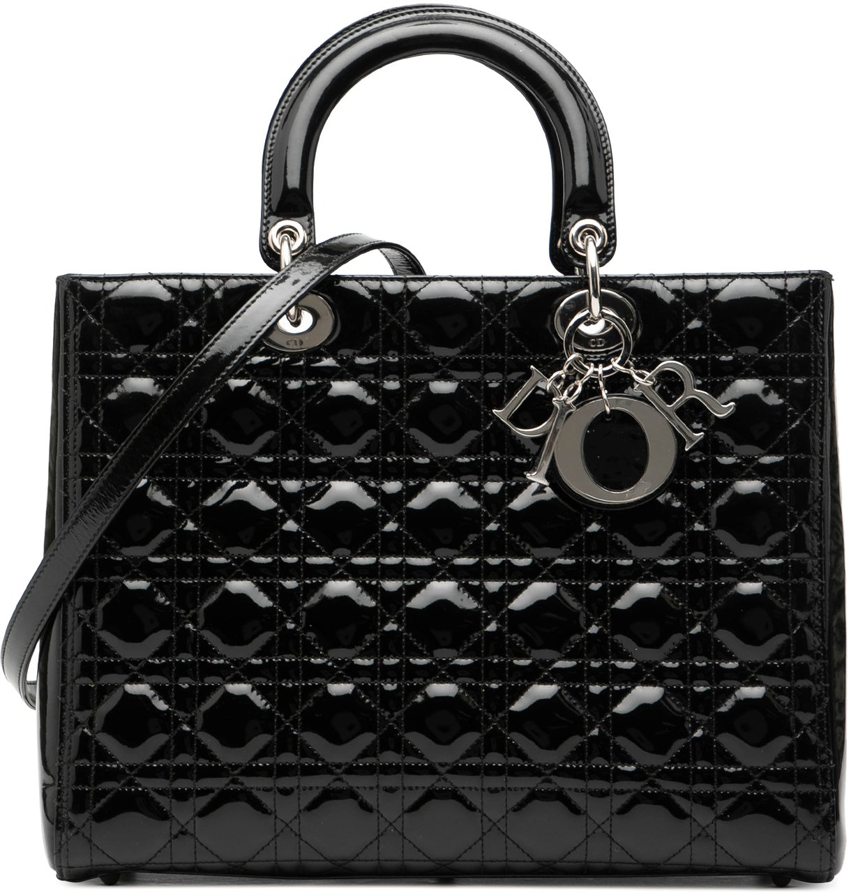 Dior Large Patent Cannage Lady Dior Zwart