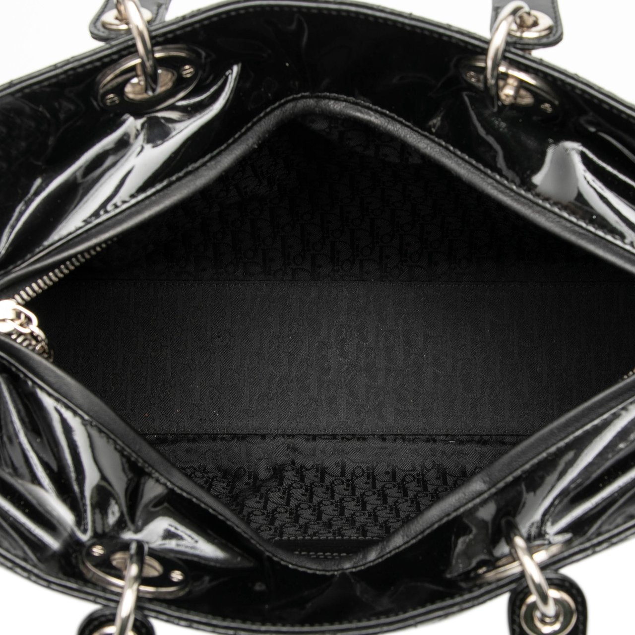 Dior Large Patent Cannage Lady Dior Zwart