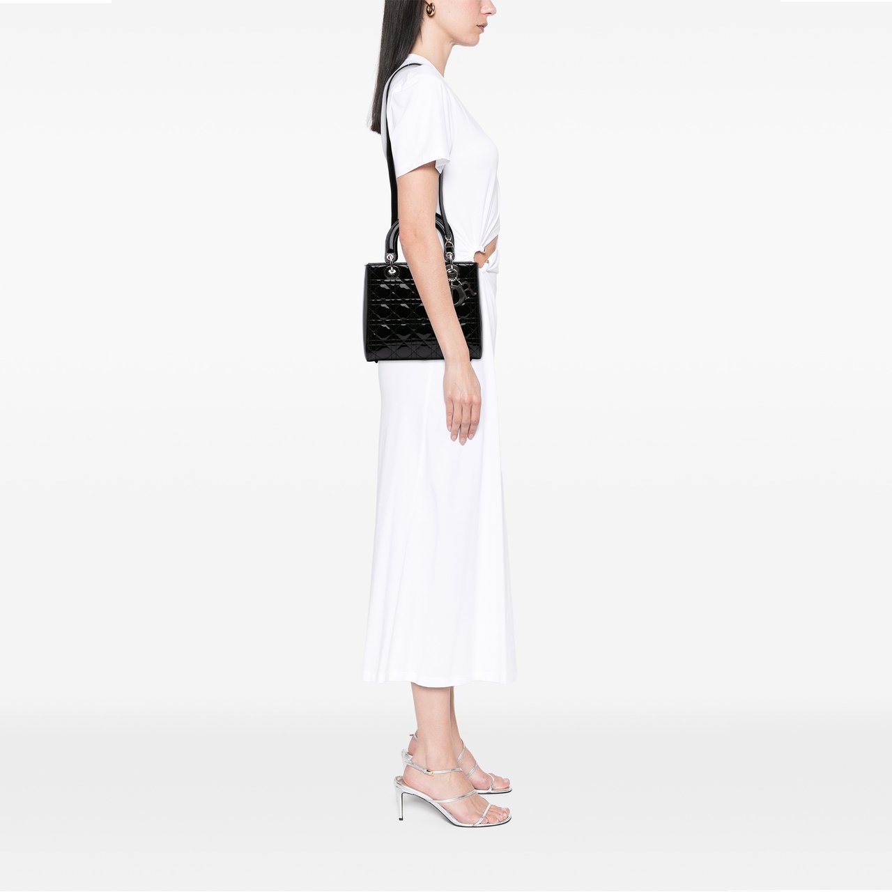 Dior Medium Patent Cannage Lady Dior Zwart