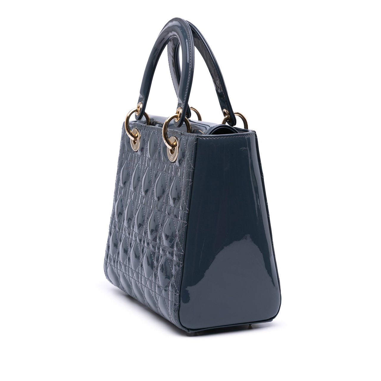 Dior Medium Patent Cannage Lady Dior Blauw