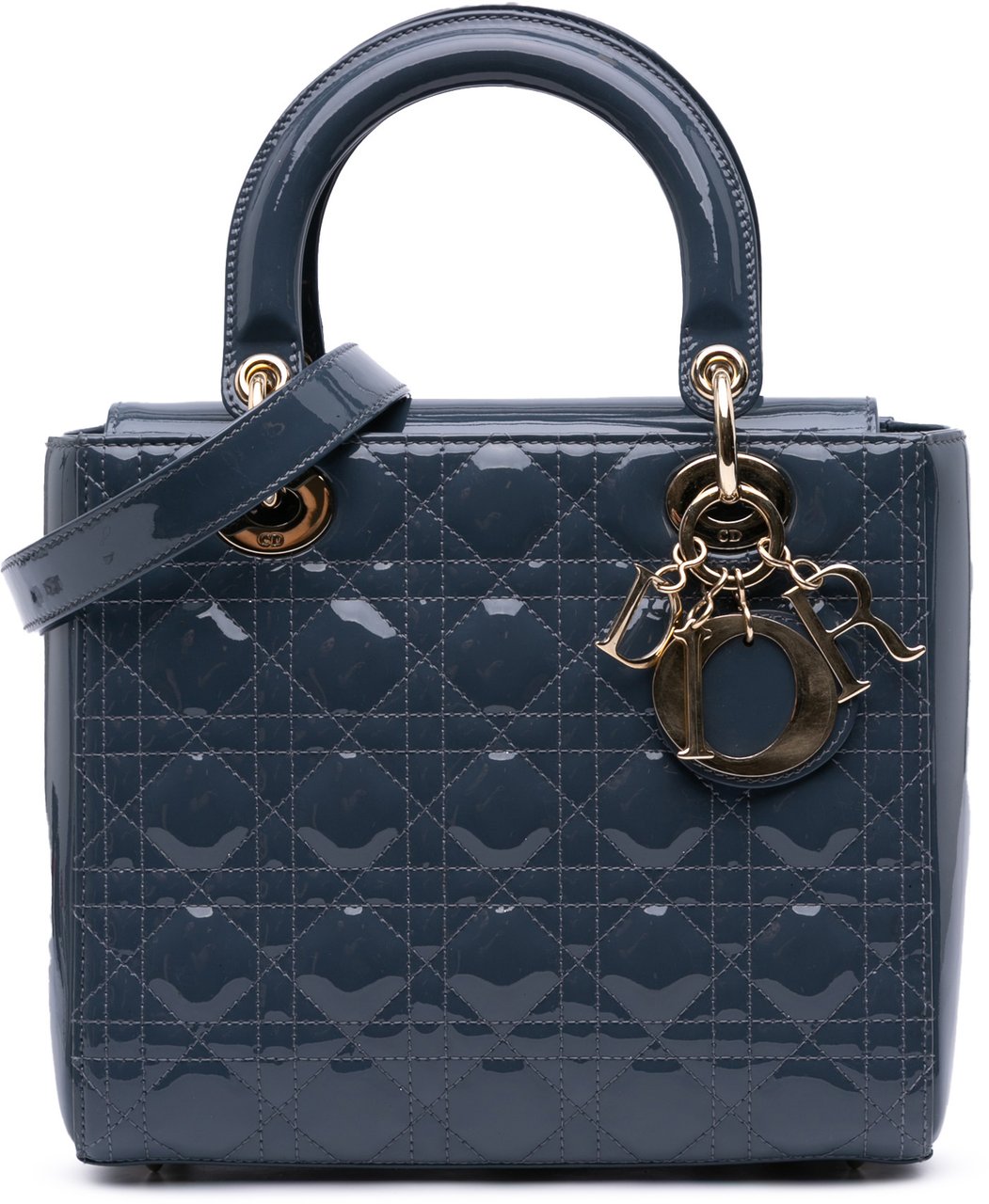 Dior Medium Patent Cannage Lady Dior Blauw