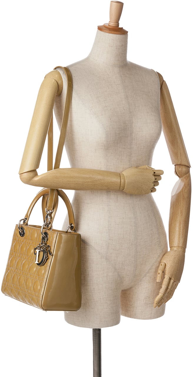Dior Medium Patent Cannage Lady Dior Bruin