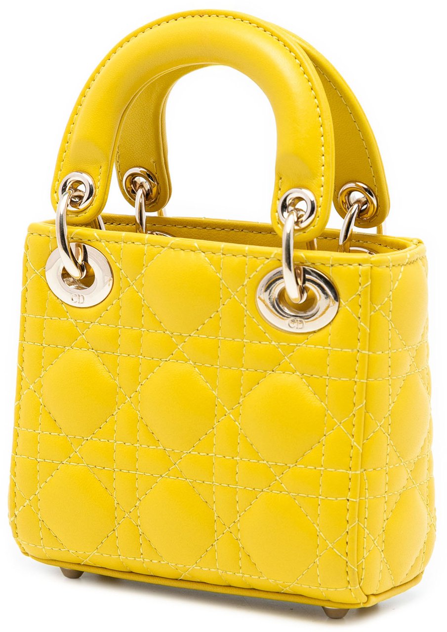 Dior Micro Lambskin Cannage Lady Dior Geel