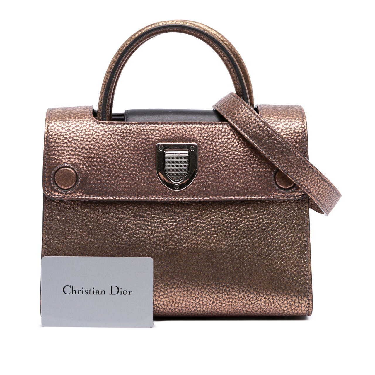 Dior Mini Metallic Grained Calfskin Diorever Satchel Bruin