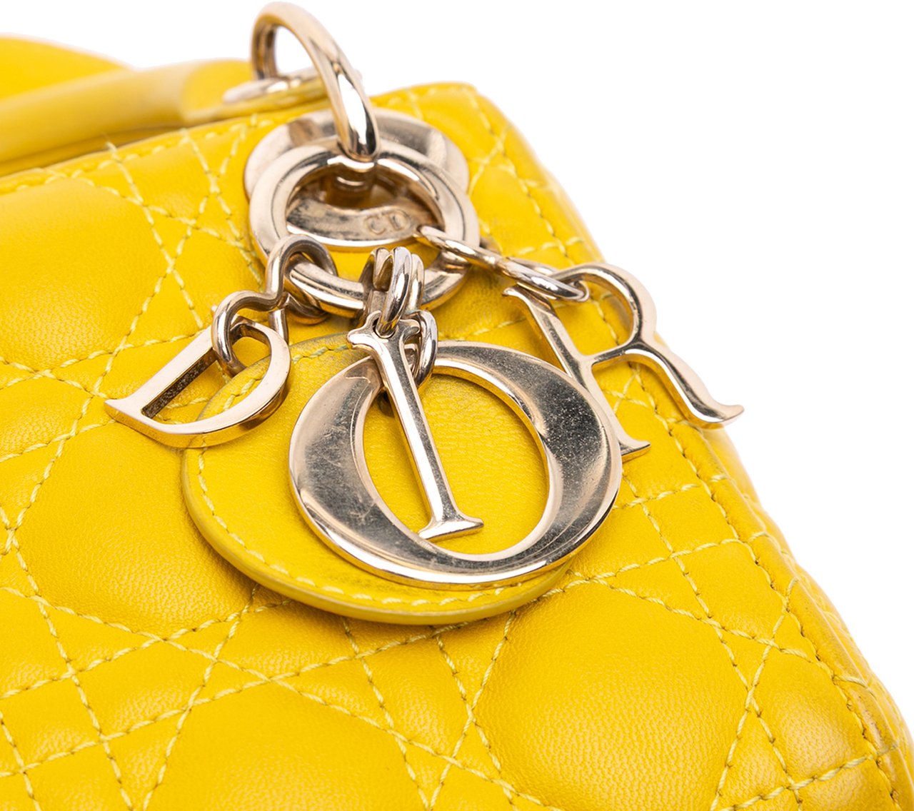 Dior Micro Lambskin Cannage Lady Dior Geel