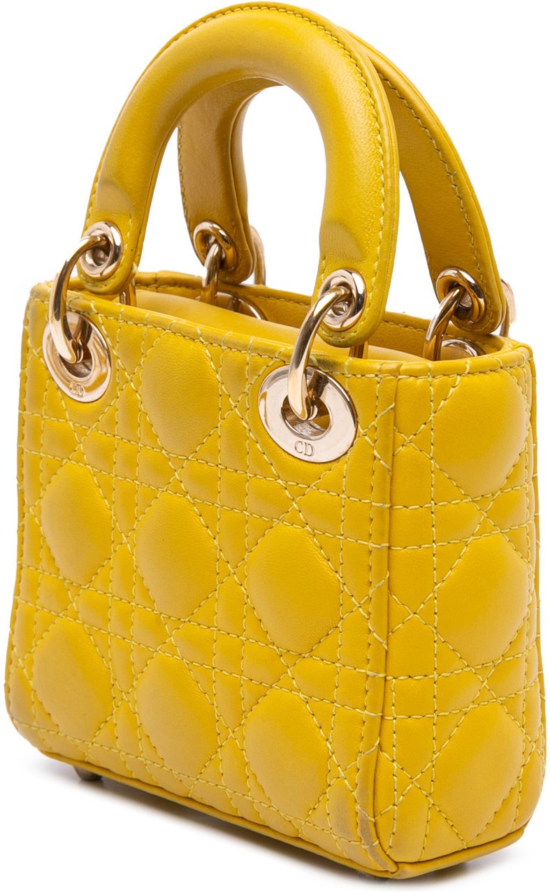 Dior Micro Lambskin Cannage Lady Dior Geel