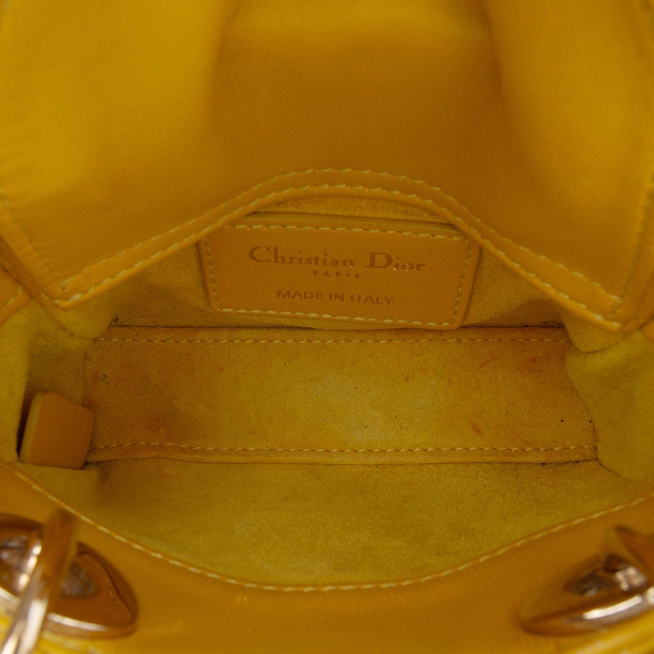 Dior Micro Lambskin Cannage Lady Dior Geel