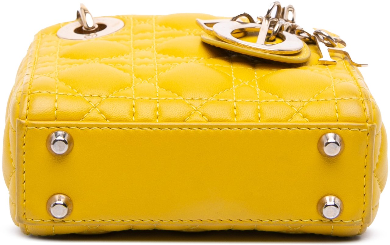Dior Micro Lambskin Cannage Lady Dior Geel