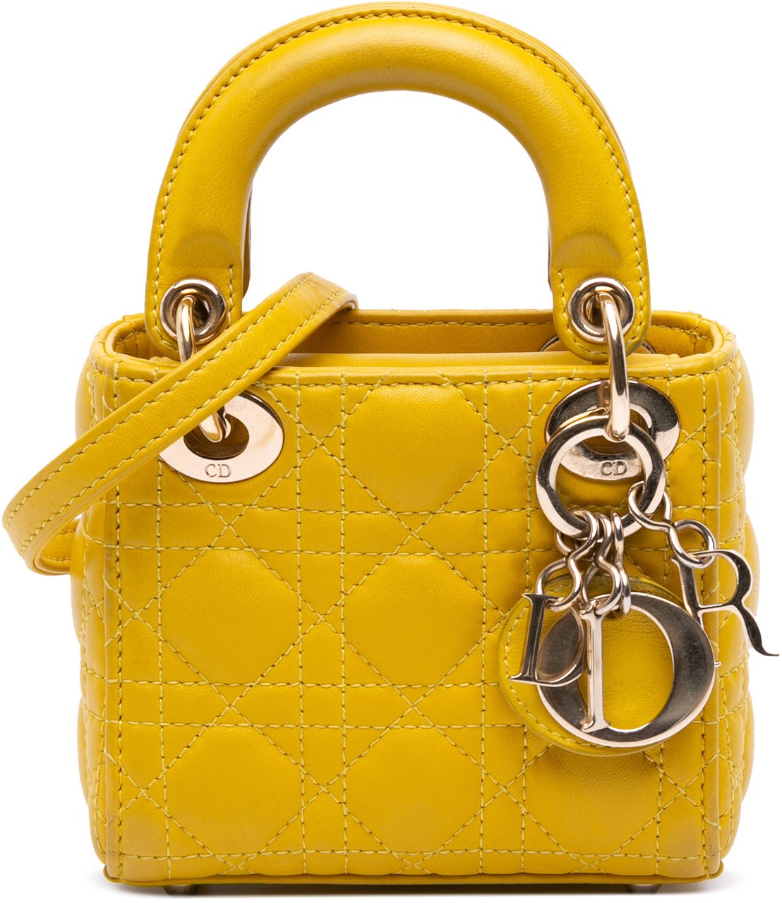 Dior Micro Lambskin Cannage Lady Dior Geel