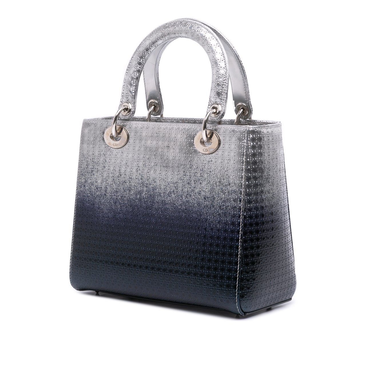 Dior Medium Ombre Metallic Patent Microcannage Lady Dior Zilver