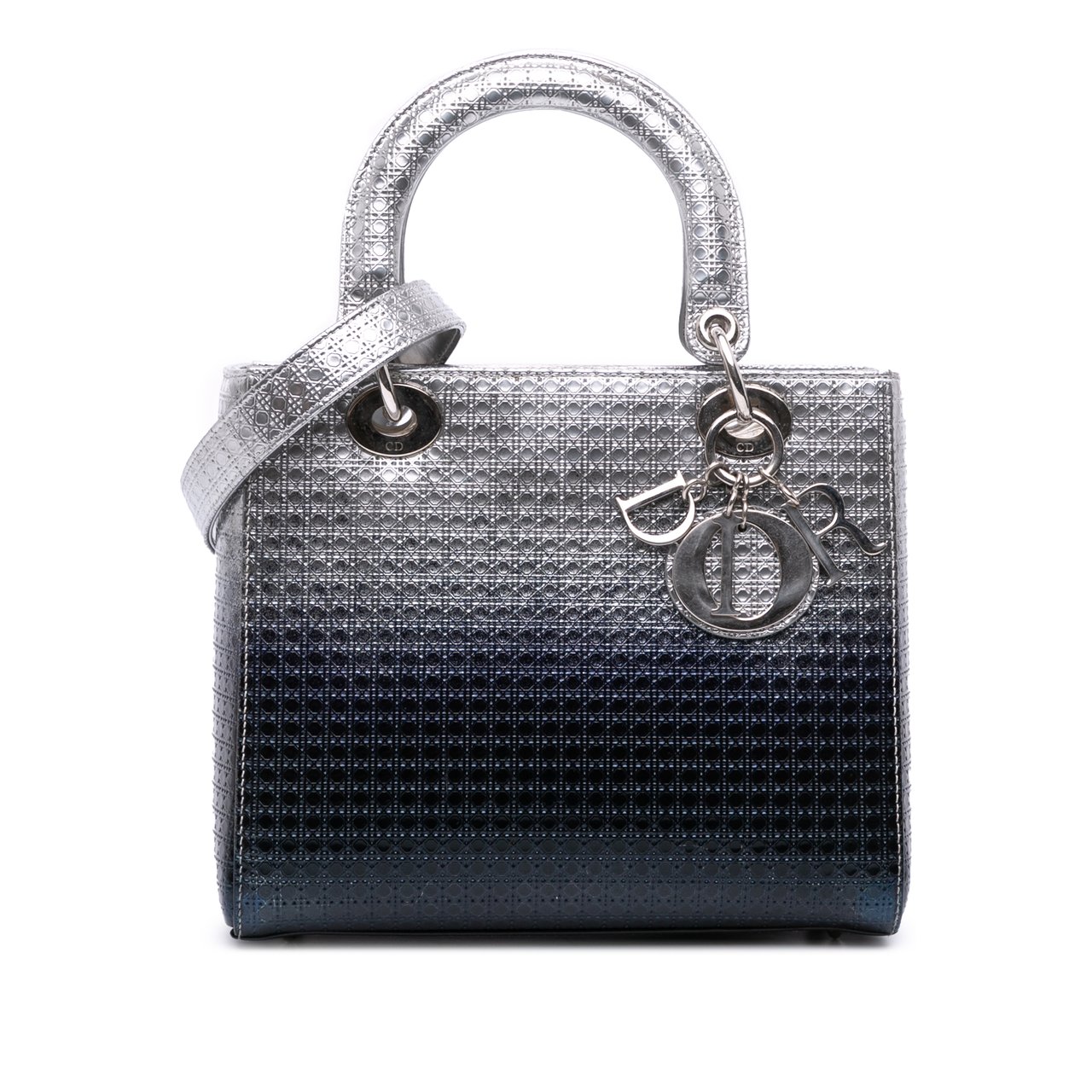 Dior Medium Ombre Metallic Patent Microcannage Lady Dior Zilver