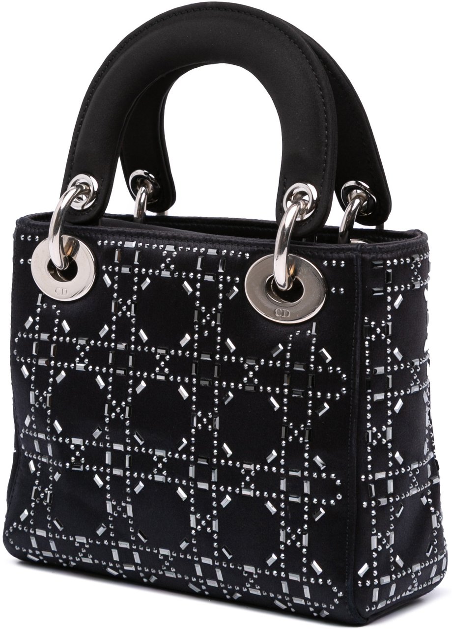 Dior Mini Satin Cannage Strass Crystal Embellished Lady Dior Zwart