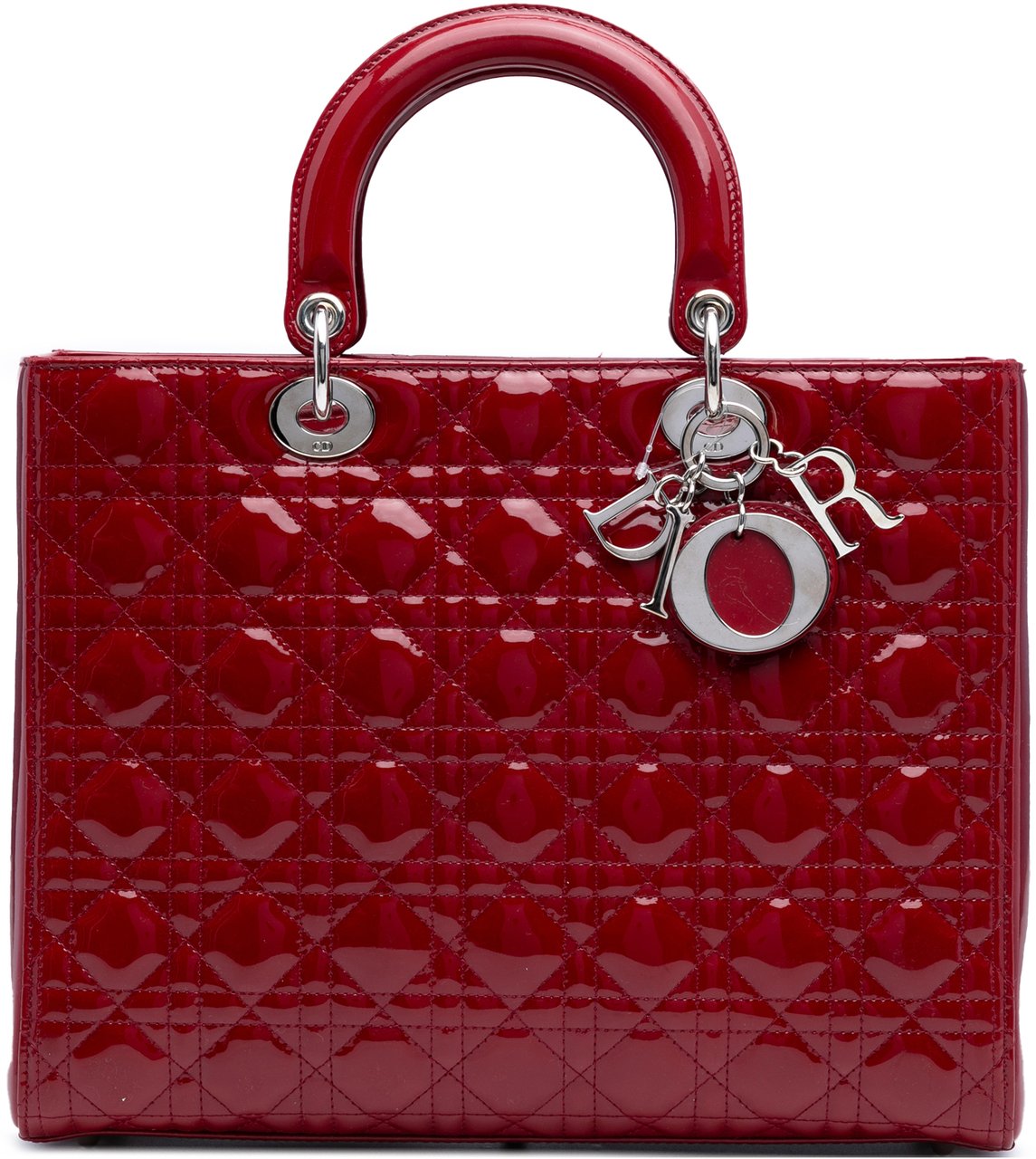 Dior Large Patent Cannage Lady Dior Rood