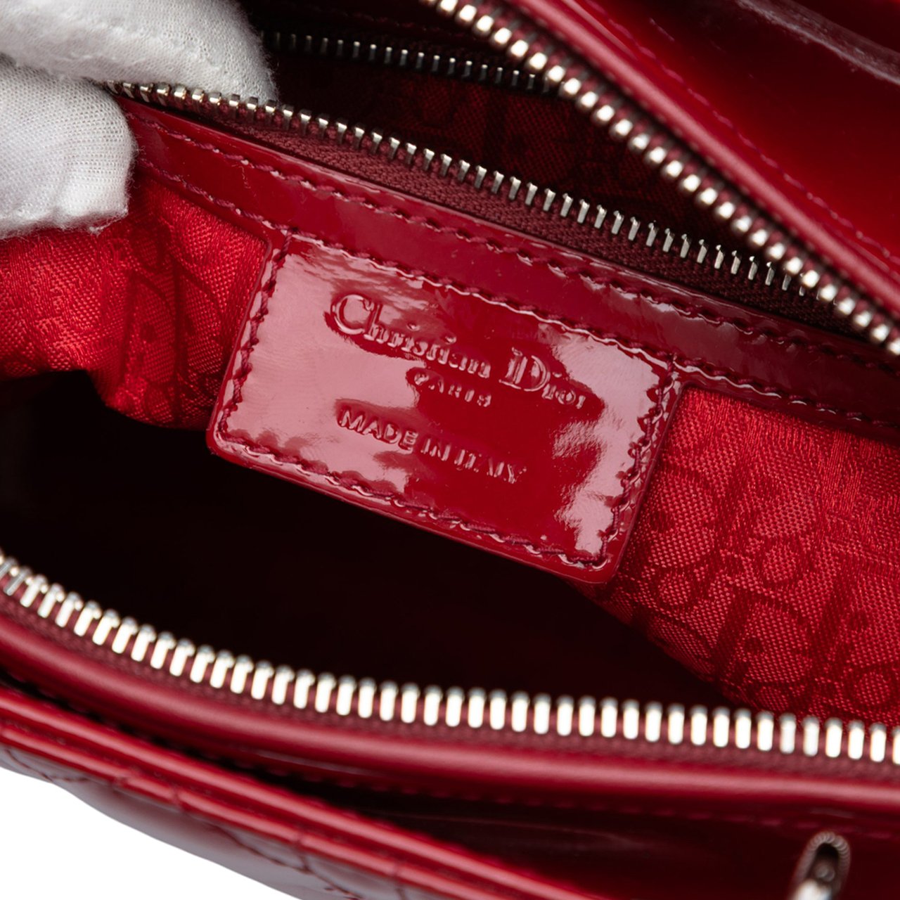 Dior Large Patent Cannage Lady Dior Rood