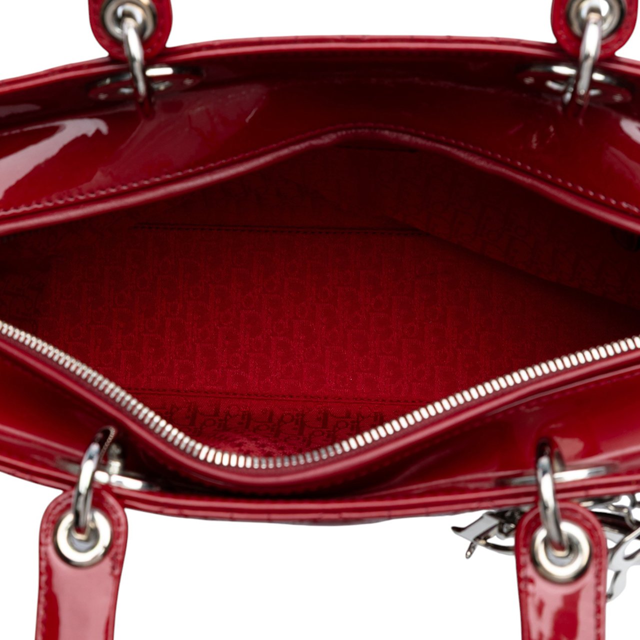 Dior Large Patent Cannage Lady Dior Rood