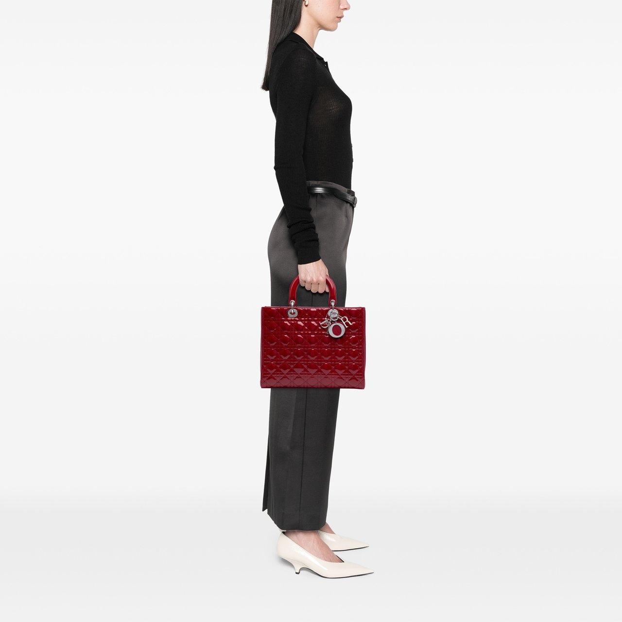Dior Large Patent Cannage Lady Dior Rood