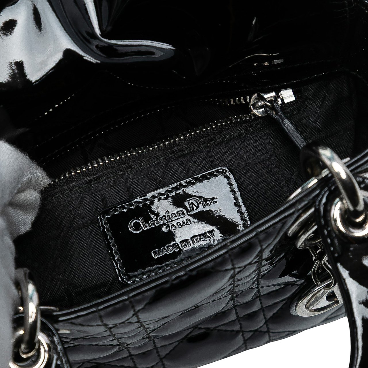 Dior Mini Patent Cannage Lady Dior Zwart