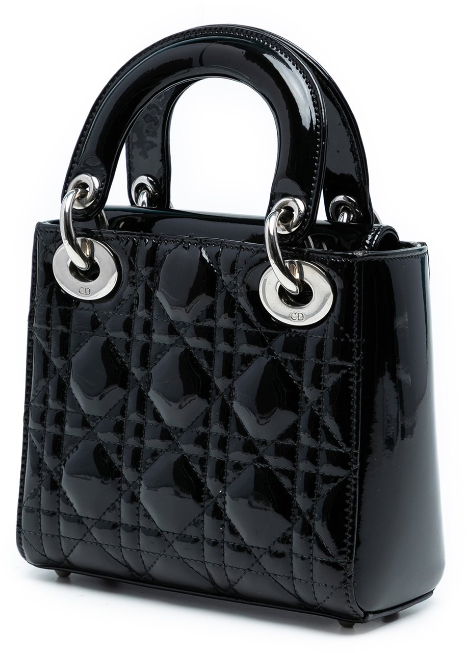 Dior Mini Patent Cannage Lady Dior Zwart