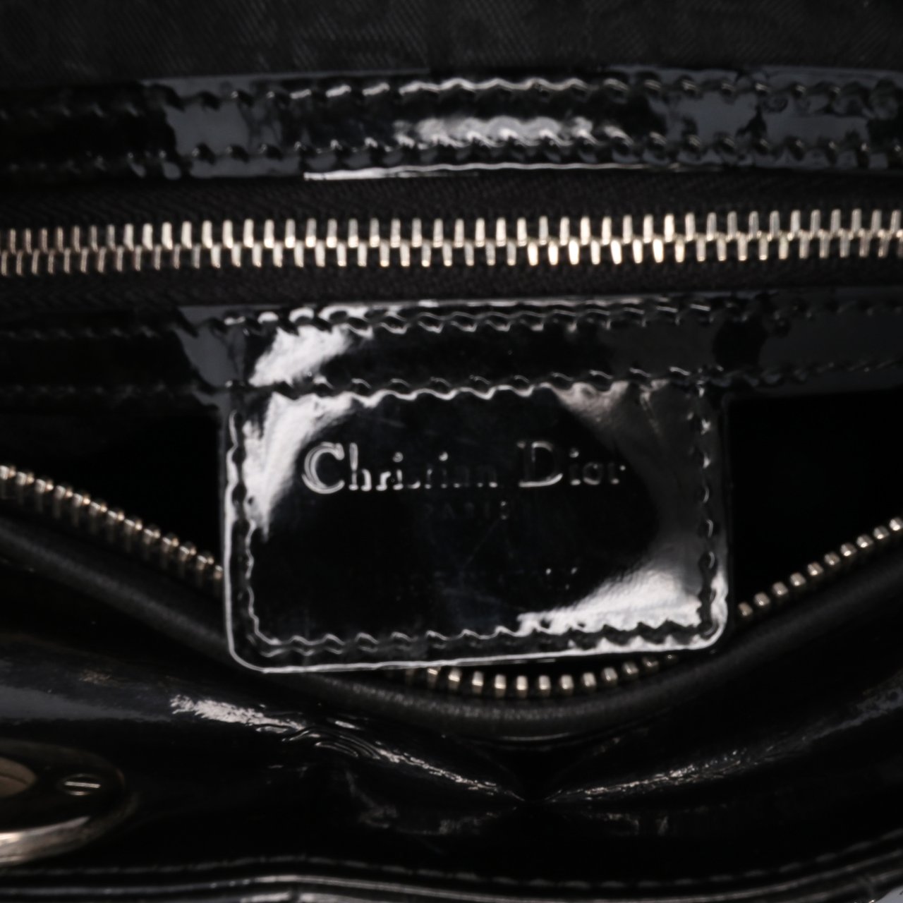 Dior Large Patent Cannage Lady Dior Zwart