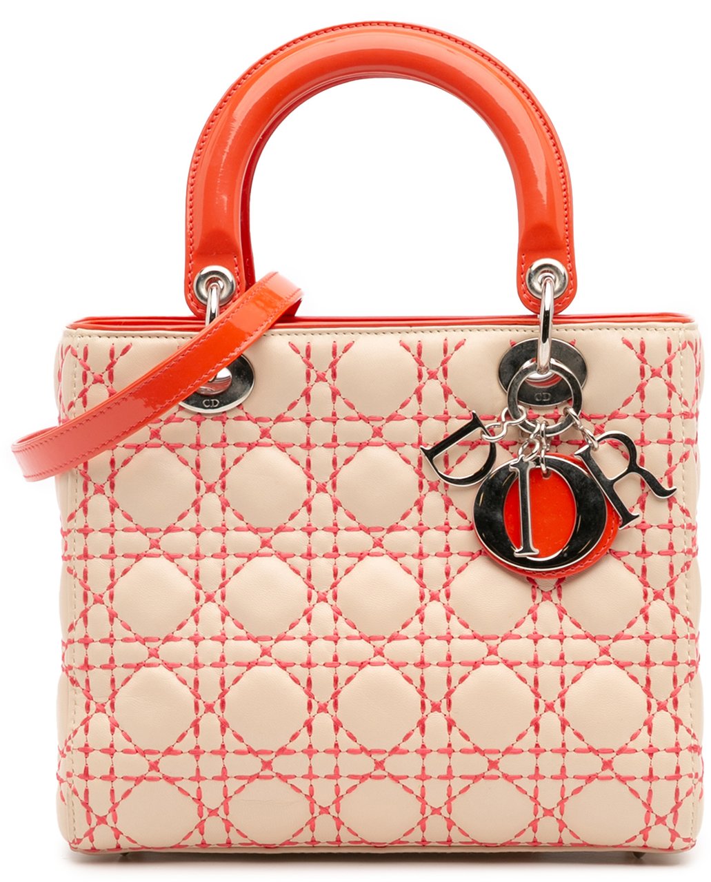 Dior Medium Lambskin Cannage Stitched Lady Dior Bruin